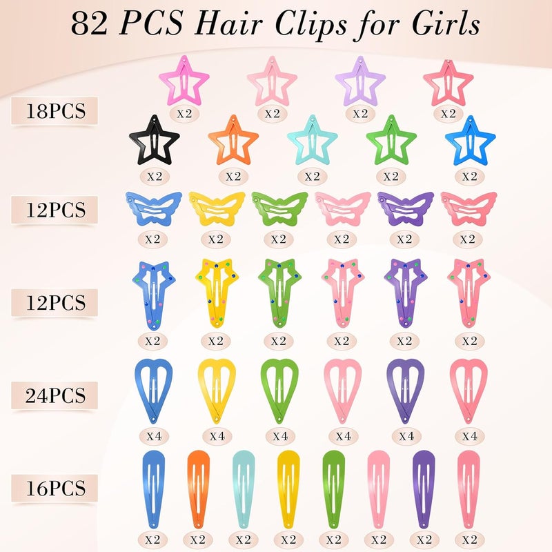 obeoby 82 Pcs 5 Styles Colorful Hair Clips for Girls, Metal Snap Girls Clips Cute Pattern Barrettes for Kids Baby Toddlers Hair Accessories Birthday Valentines Day Gifts - Image 3